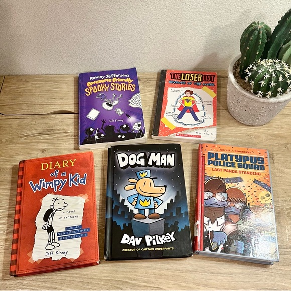 Other - Boys Graphic Novel Book Lot Dog Man Wimpy Kid 5 Book Set Grades 3-6
